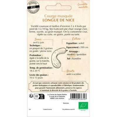 Graines Bio de Courge Musquée Longue de Nice (Ferme de Sainte Marthe) - Leaderplant