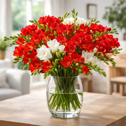 Freesia à fleurs simples Rouge (10 bulbes) - Leaderplant