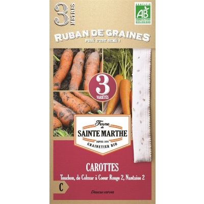 Ruban 3m Graines Bio Carotte en mélange (Ferme de Sainte Marthe) - Leaderplant