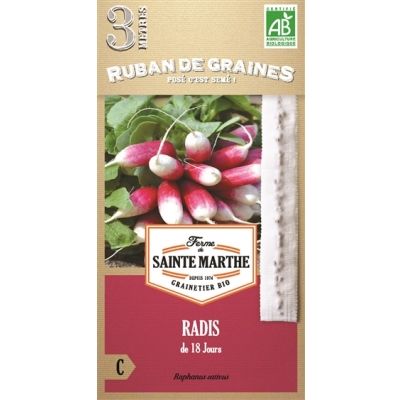 Ruban 3m Graines Bio Radis 18 jours (Ferme de Sainte Marthe) - Leaderplant