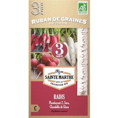 Ruban 3m Graines Bio Radis mélange 3 variétés (Ferme de Sainte Marthe) - Leaderplant
