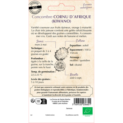 Graines Bio de Concombre cornu d'Afrique 'Kiwano' (Ferme de Sainte Marthe) - Leaderplant