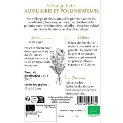 Graine MELANGE FLEURI - AUXILIAIRES ET POLLINISATEURS (Ferme de Sainte Marthe) - Leaderplant