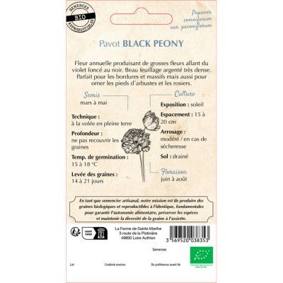 Graines de Pavot Black Peony (Ferme de Sainte Marthe) - Leaderplant
