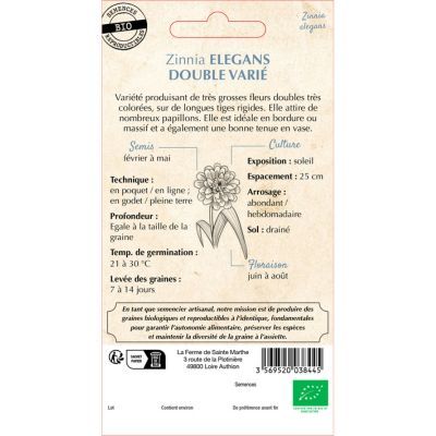 Graines mélange Zinnia Elegans Double (Ferme de Sainte Marthe) - Leaderplant