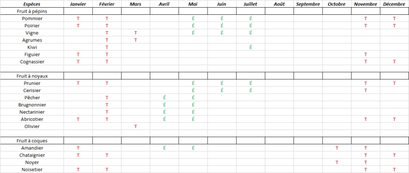 Calendrier de taille d'Arbre Fruitier