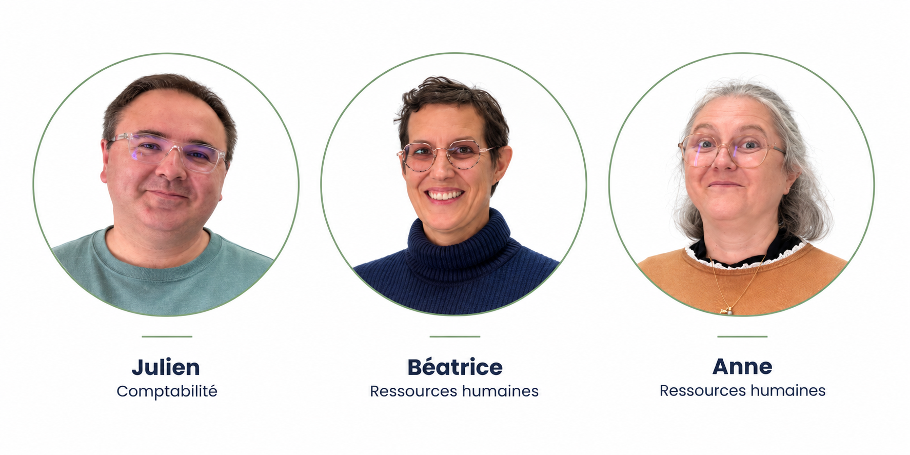 Équipe ressources humaines et comptabilité Leaderplant : Julien, Béatrice et Anne