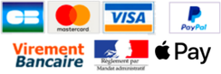 Mode de paiement disponibles : CB - Mastercard - Visa - Paypal - Paiement par chèque - Virement bancaire - Mandat administratif
